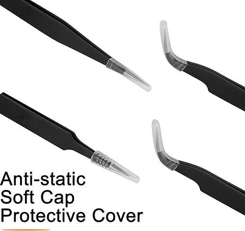 Miniatura 7 de Juego de pinzas ESD, juego de pinzas antiestáticas de acero inoxidable para manualidades, joyería, electrónica, paquete de 4