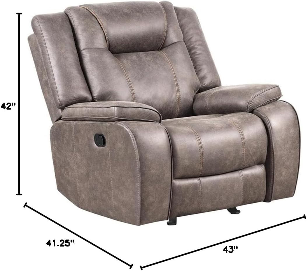 Pemberly Row Contemporary Manual Glider Recliner, Desert Taupe, 41.25" W x 43" D x 42" H, 2-Pack, Plush Upholstered High Performance Fabric, Bucket Seats, Bustle Back, Living Room Chairs
