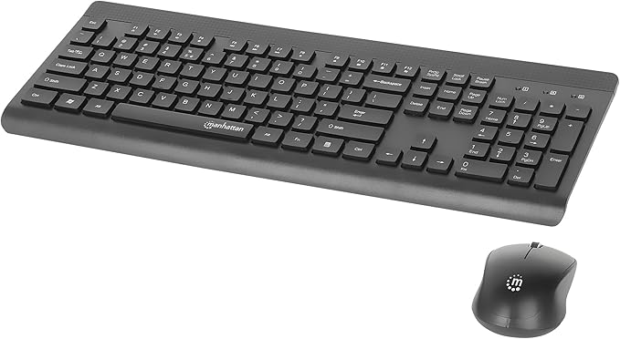 Manhattan Wireless Keyboard and Mouse Combo Set - Full-Size, Quiet Typing, 1200 DPI Precision, Universal Compatibility, USB Receiver - 180771