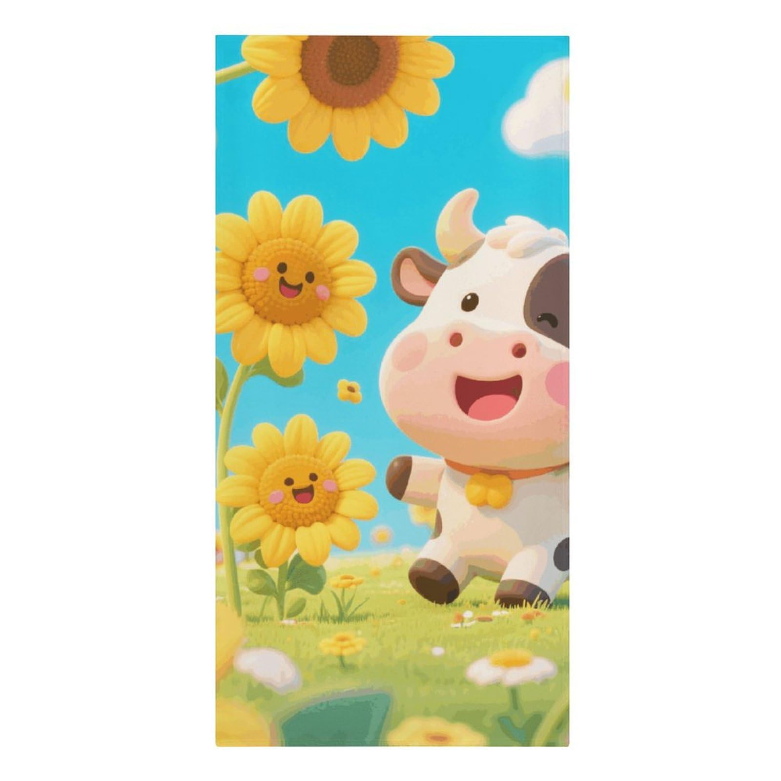 asbwuo Cow Sunflowers Beach Towels Extra Large Quick Dry Absorbent