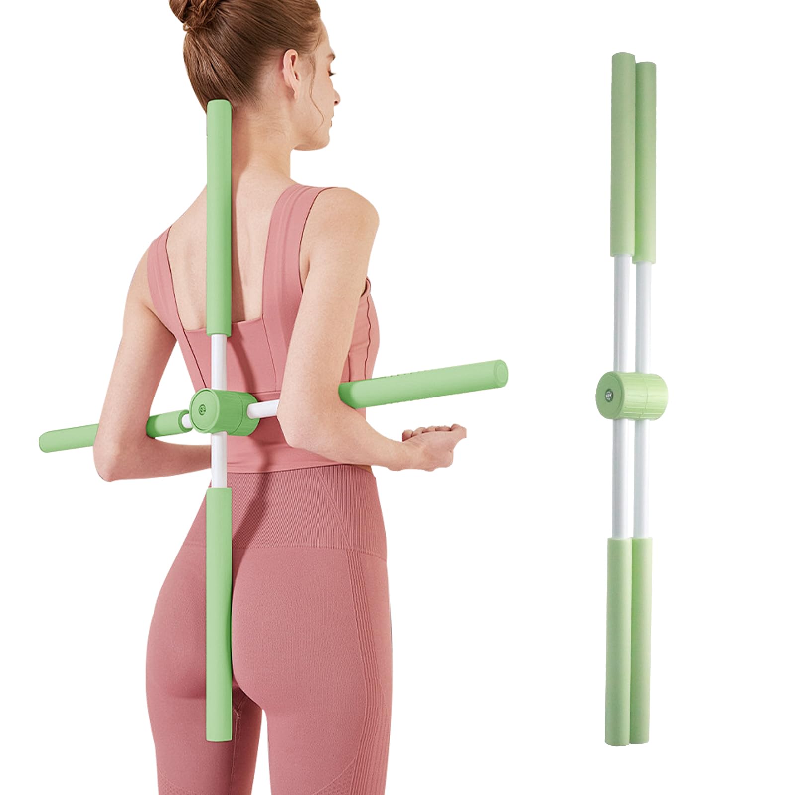 Bastone Da Yoga, Correttore Posturale Per La Schiena,Barra da Pilates Dorsale Sollievo Muscoli Corpo,Barra da Pilates Portatile per Stretching e correzione della Postura (Verde)