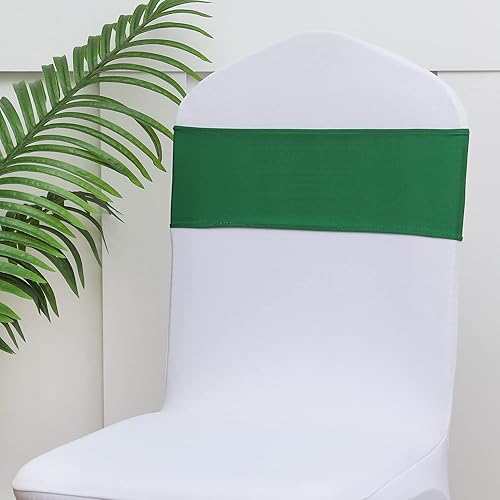 Miniatura 5 de Paquete de 100 bandas para sillas de color verde esmeralda, bandas de elastano verde oscuro para decoración de recepción de Navidad, lazos para