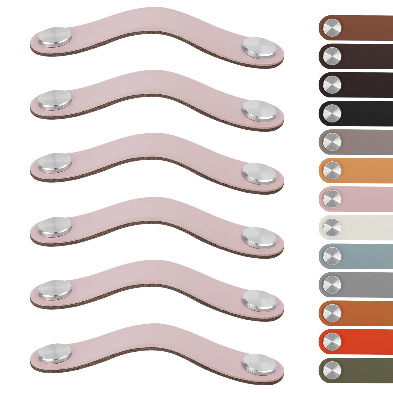 LEREATI 6pcs Leather Drawer Handles Fit to 160mm Cupboard Hole Pitch, Faux Leather Pulls Cabinet Handles, Drawer Knobs for Kitchen, Bathroom, Dresser, Wardrobe (160mm Hole Center, Silver + Pink) — image 1
