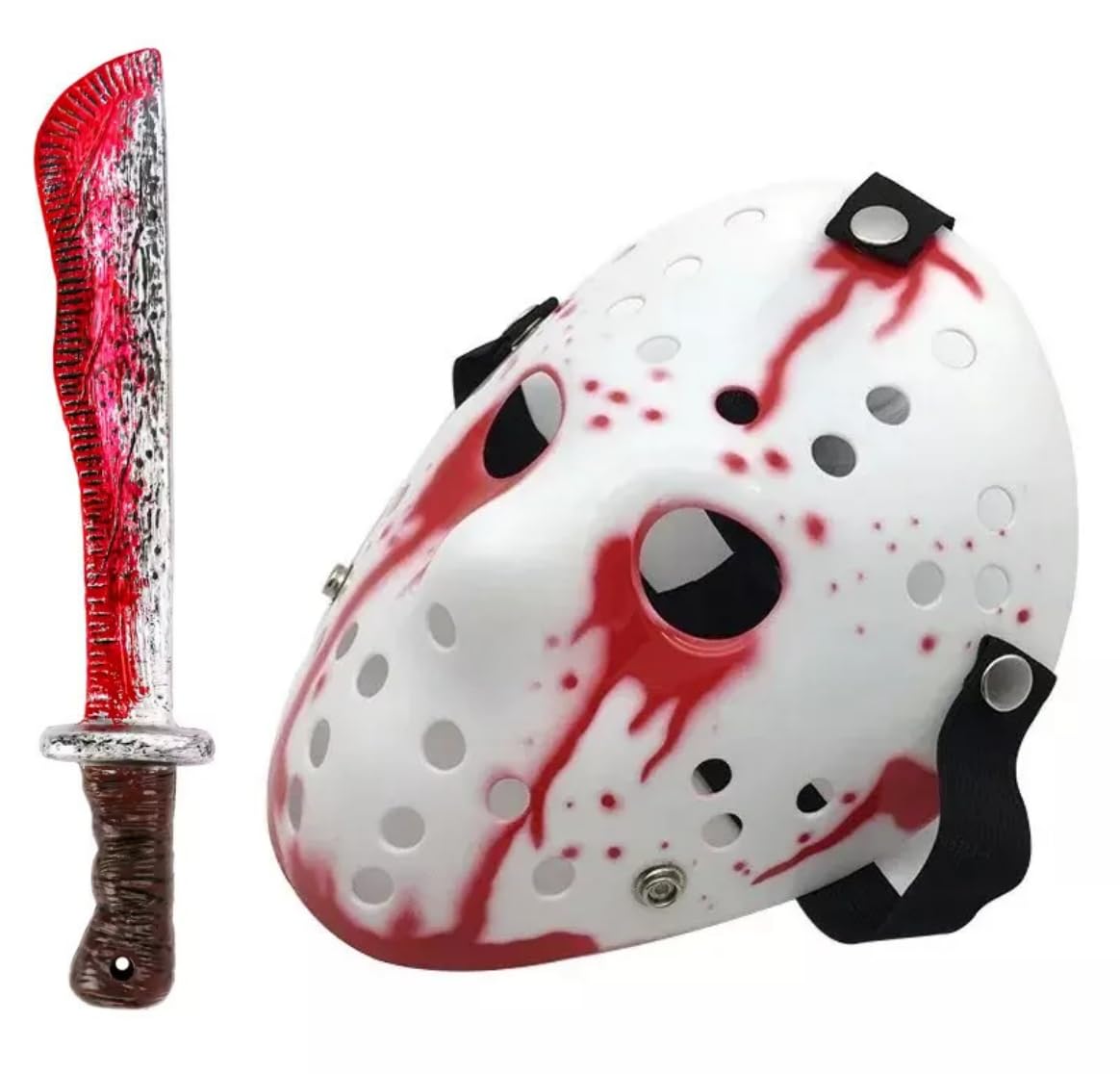 Boolavard Cosplay Machete Costume Halloween Horror Movie Hockey Mask for Adult Scary Halloween Party (White)