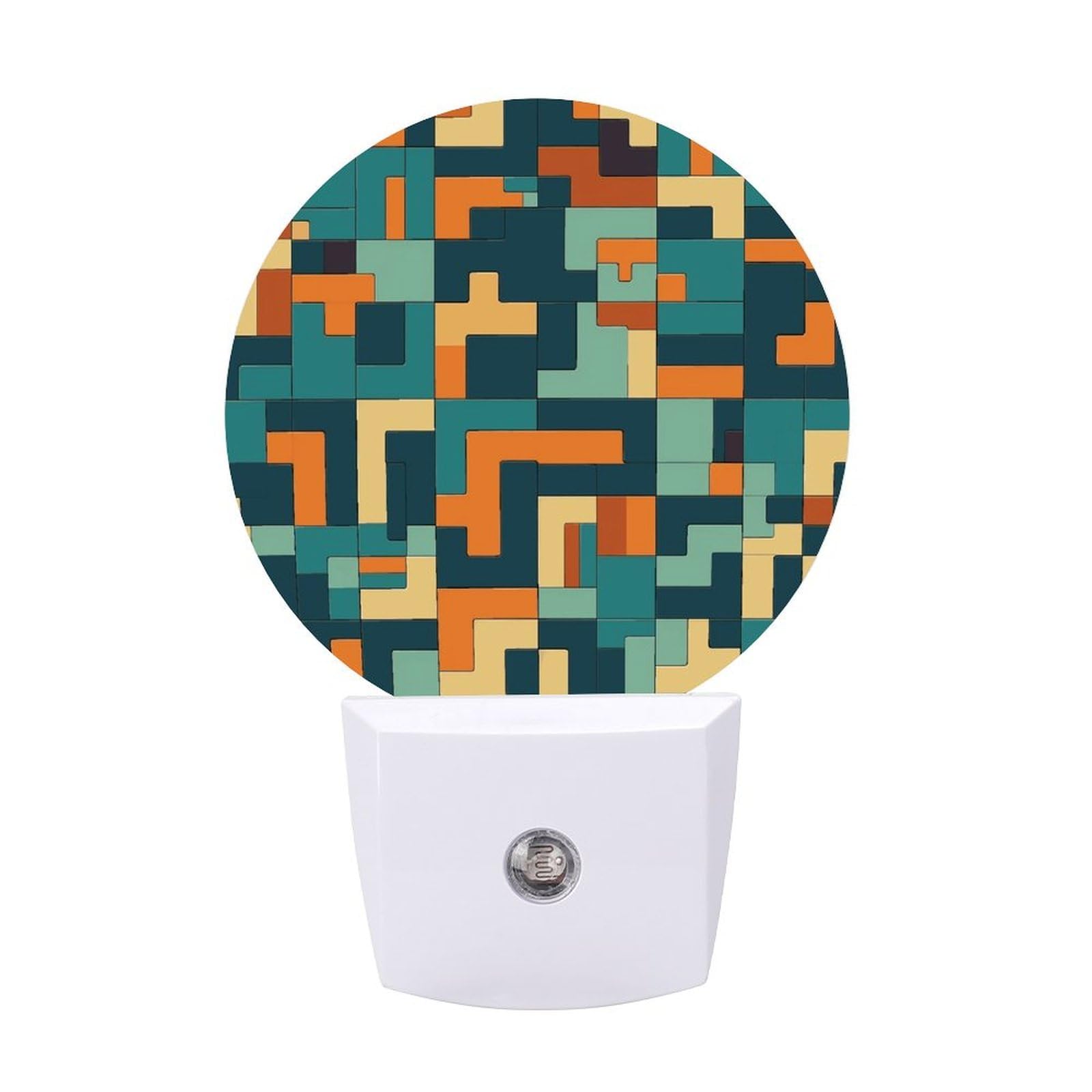 Plug in Night Light,Blue and Orange Design Print Night Lights Plug in Wall with Dusk to Dawn Photocell Sensor,LED Nightlights for Hallway Stairs Living Room Bedroom Decor,0.5 W Warm White