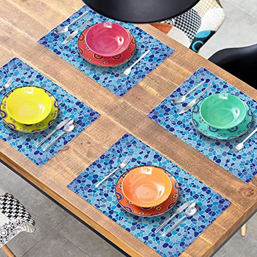Set de table protégeant de la chaleur lot de 6 bleus géométriques pour éviter les taches - 8