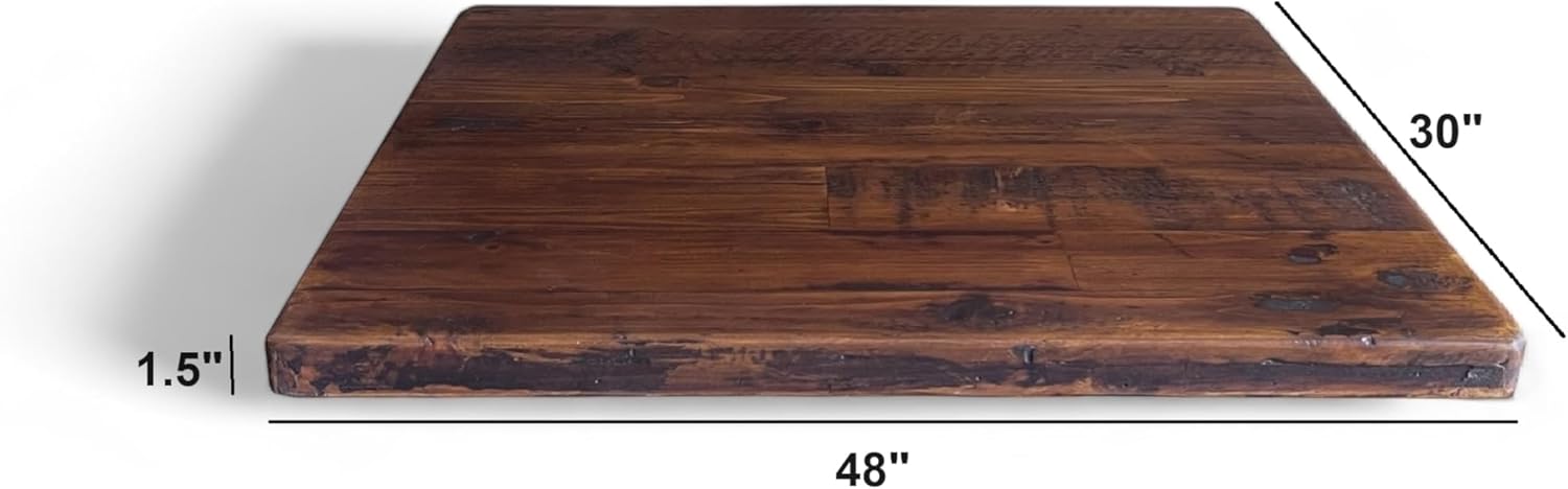 Rustic Reclaimed Wood Dining Table Top, Dark Brown Matte Finish, for Restaurants/Cafes/Home, (30" x 48")