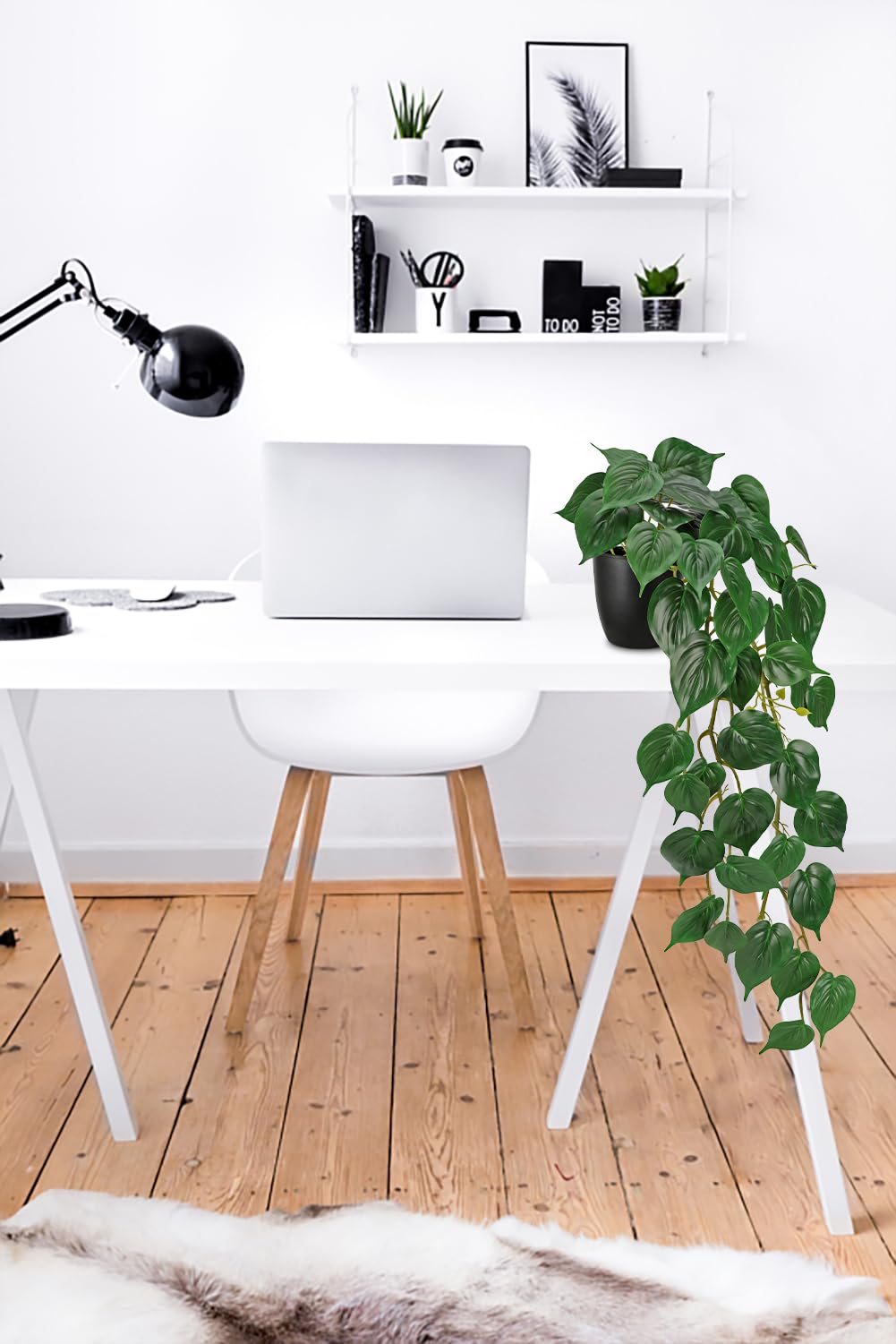 Hollyone Pothos di giada artificiale in vaso per la decorazione, 85 cm Golden Pothos pianta da interni falsificata da appendere in vaso per casa, stanza, ufficio