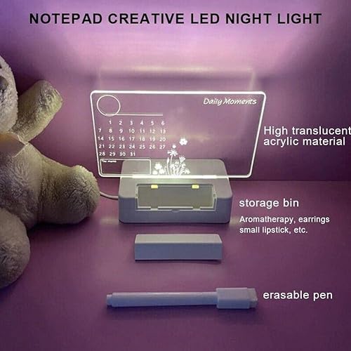 Miniatura 7 de Pizarra acrílica de borrado en seco con luz, pizarra blanca transparente para escritorio, pizarra blanca colorida con luz LED para oficina, hogar,