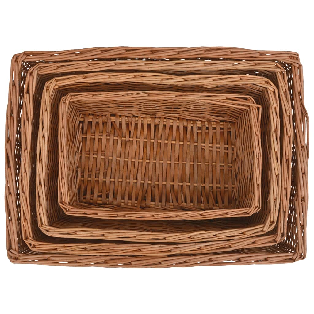 4-tlg. Korb-Set aus Weide Braun mit praktischer Aufbewahrung für Haushalt, Küche, Bad, Wohnzimmer, Kinderzimmer und Büro, vielseitige Organizer und Ordnungssystem für Kleidung