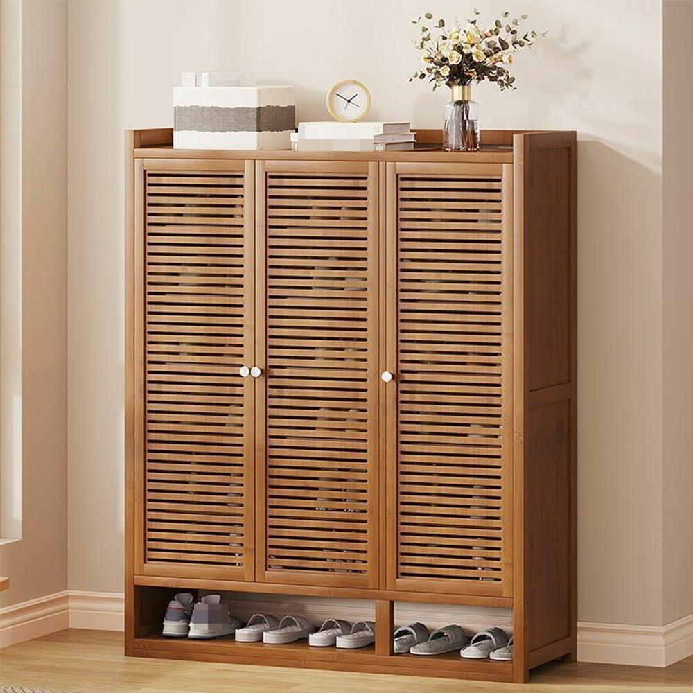 Zapatero de bambú Independiente,con 3 Puertas Almacenamiento,Mueble Zapatero Organizador,Gran Capacidad,Ahorro De Espacio,Mueble,para Entrada,Sala De Estar,Pasillo