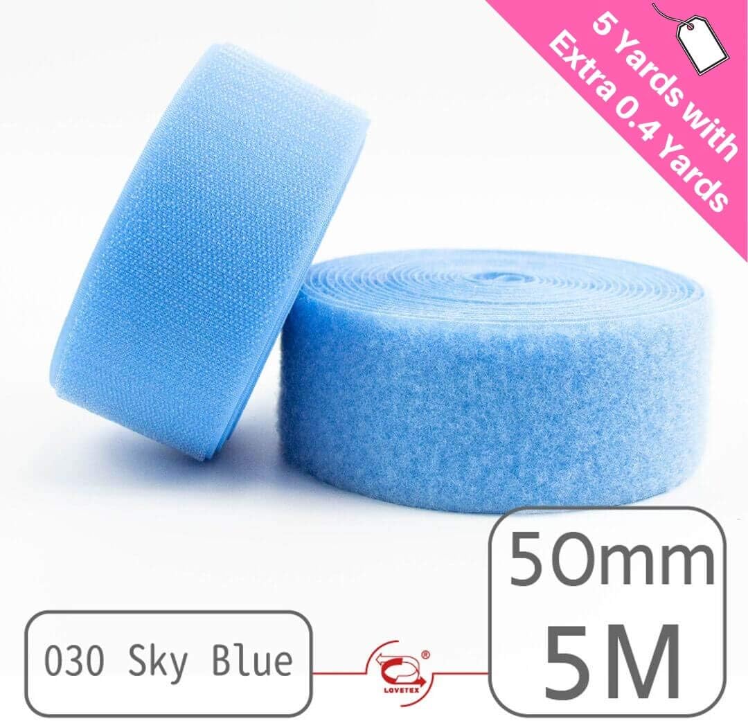 50mm(2") Width 5 Pair Yards Sew-On Hook&Loop Fastener Tape for 12 Colors (#030 Sky Blue)
