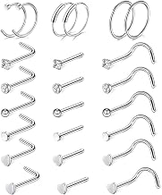 21pcs Small Nose Ring, L Shape 20 G Stud, Surgical Steel Piercing Jewellery, Delicate Piercing Stud, Suitable for Both Men and Women Silver