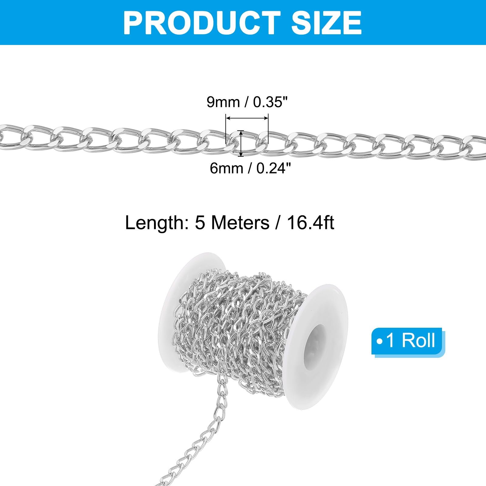 PATIKIL 16.4Ft Aluminium Curb Chains Twisted Links, 9x6mm Curb Chain Spool Jewelry Making Chains Craft Chain… - Image 2