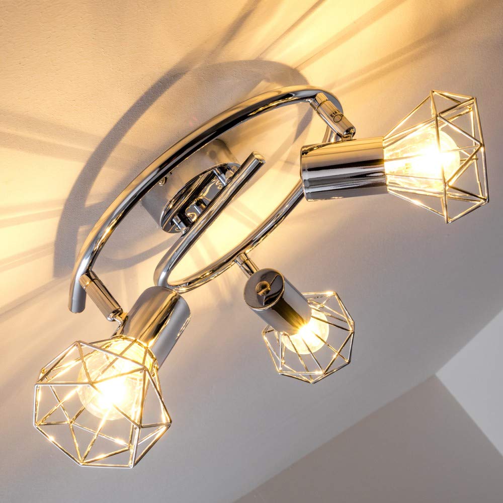 Plafoniera Orebro, plafoniera rotonda in metallo cromato, 3 luci, con faretti regolabili, 3 x attacco E14, spot dal design retrò/vintage, senza lampadina/e