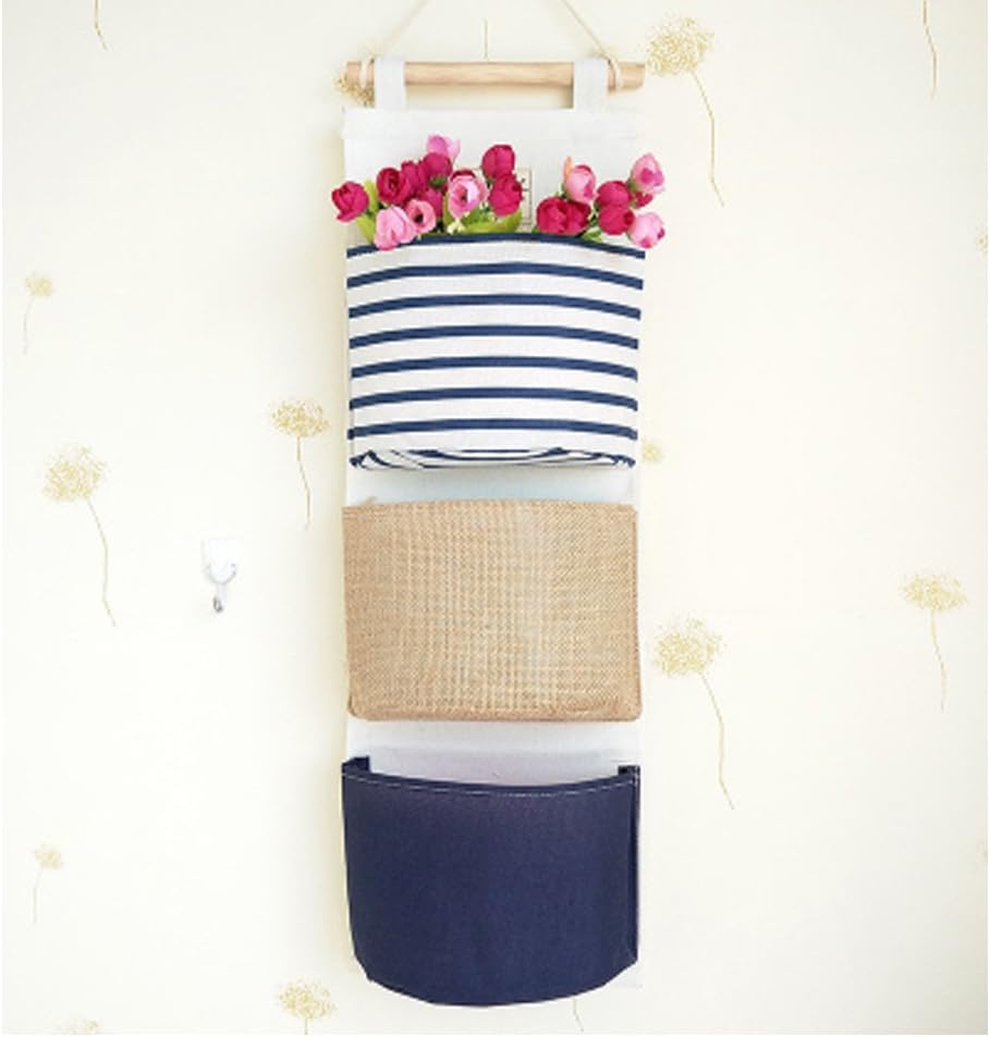 OPOOFabric Wall Door Closet Hanging Storage Bag Small Cotton Hanging Pocket Door Hanging Organizer 3 Pockets