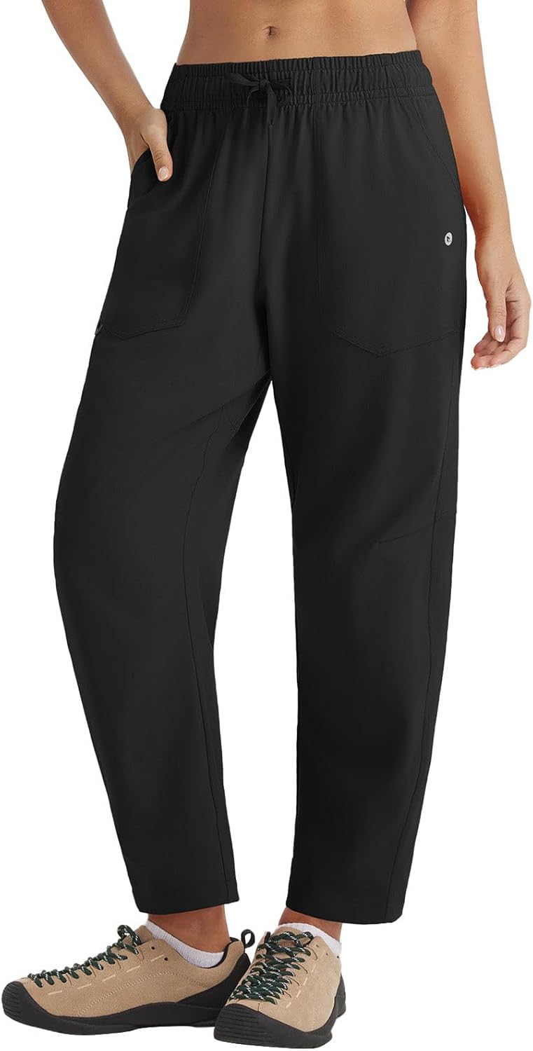 baleaf Women's Barrel Hiking Ankle Pants Water Resistant UPF 50+ Travel Baggy Ripstop Trousers with 5 Pockets Casual Slacks