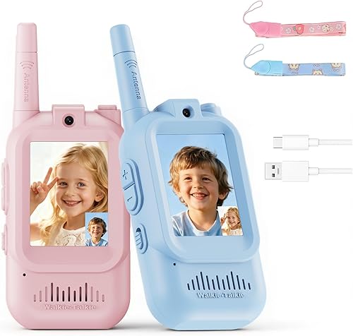 Walkie Talkies de video para niños, paquete de 2 walkie talkies recargables para niños con cámara, Walkie Talkie Facetime para juegos en interiores