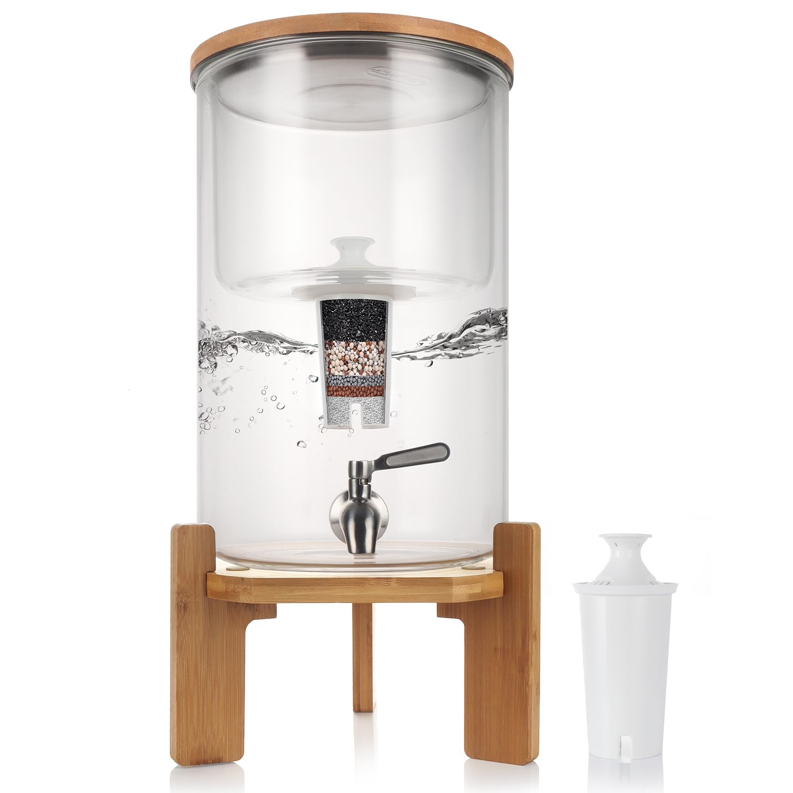 Glass Water Filter Jug,2.25 Gallon Water Filter Jug and Cartridges,BPA-Free,Reduces Chlorine and More,Softens the Water,Large Filters Water Jug for Home,Office and Kitchen