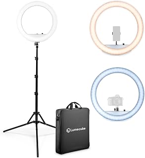 Lume Cube Cordless LED Ring Light for Smartphones and Cameras |18” Circle Light with Stand and Phone Holder | Portable Ring Light + 6.5 ft Tripod Stand w/Mount | Also Includes Batteries & Carry Case