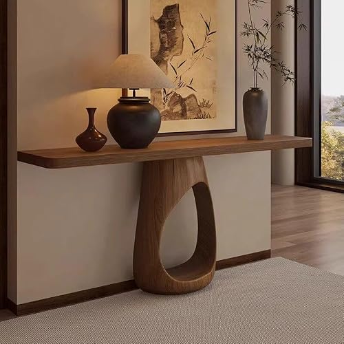 TBQATNTS Extra Long Solid Wood Console Table with Sculptural Pedestal