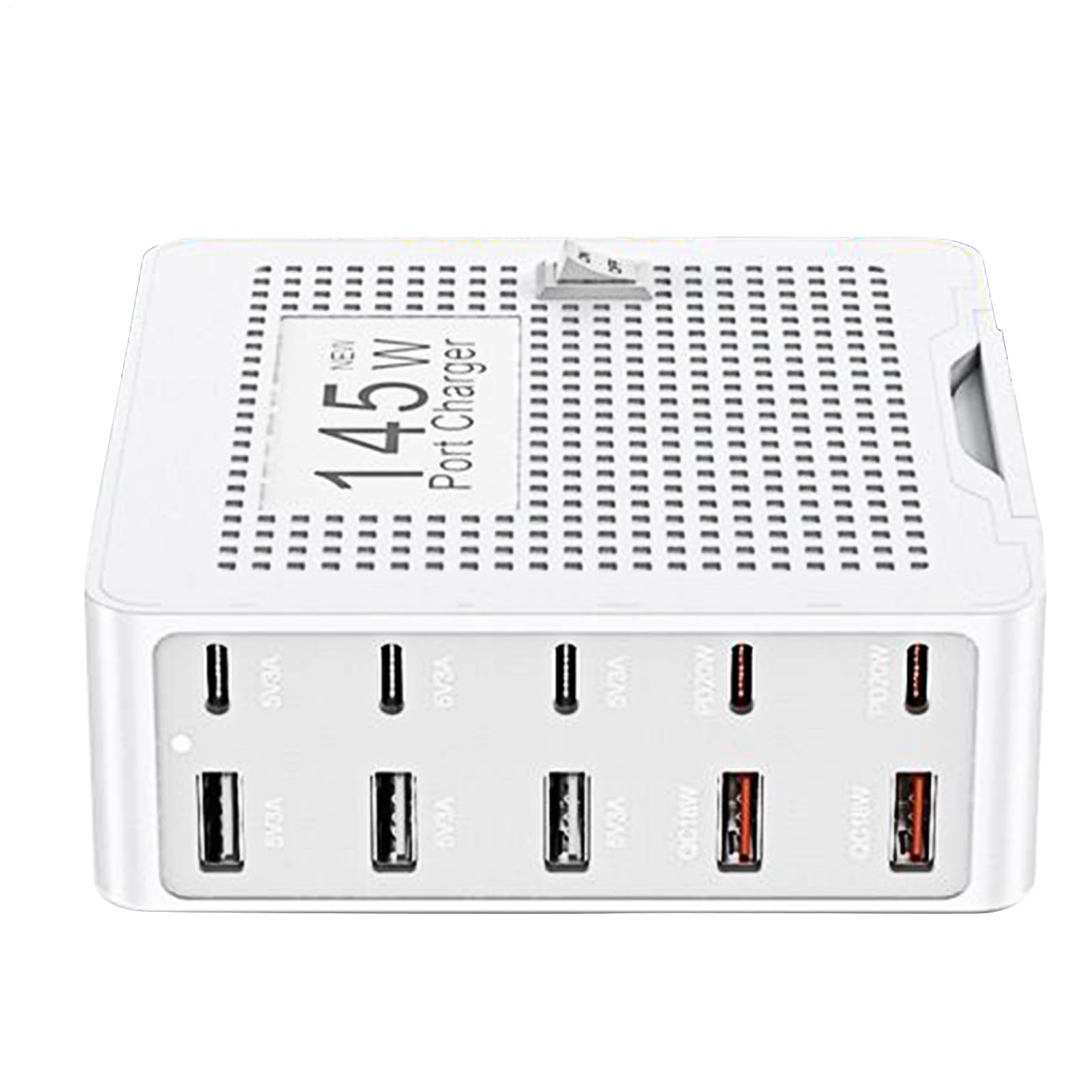 Cargador USB C Adaptador De Carga Rápida De 10 Puertos Para Portátil | Estación de Carga Rápida de 10 Puertos Para Auriculares, Tableta, Ordenador Portátil, Teléfono, Escritorio, Hogar, Viaje y