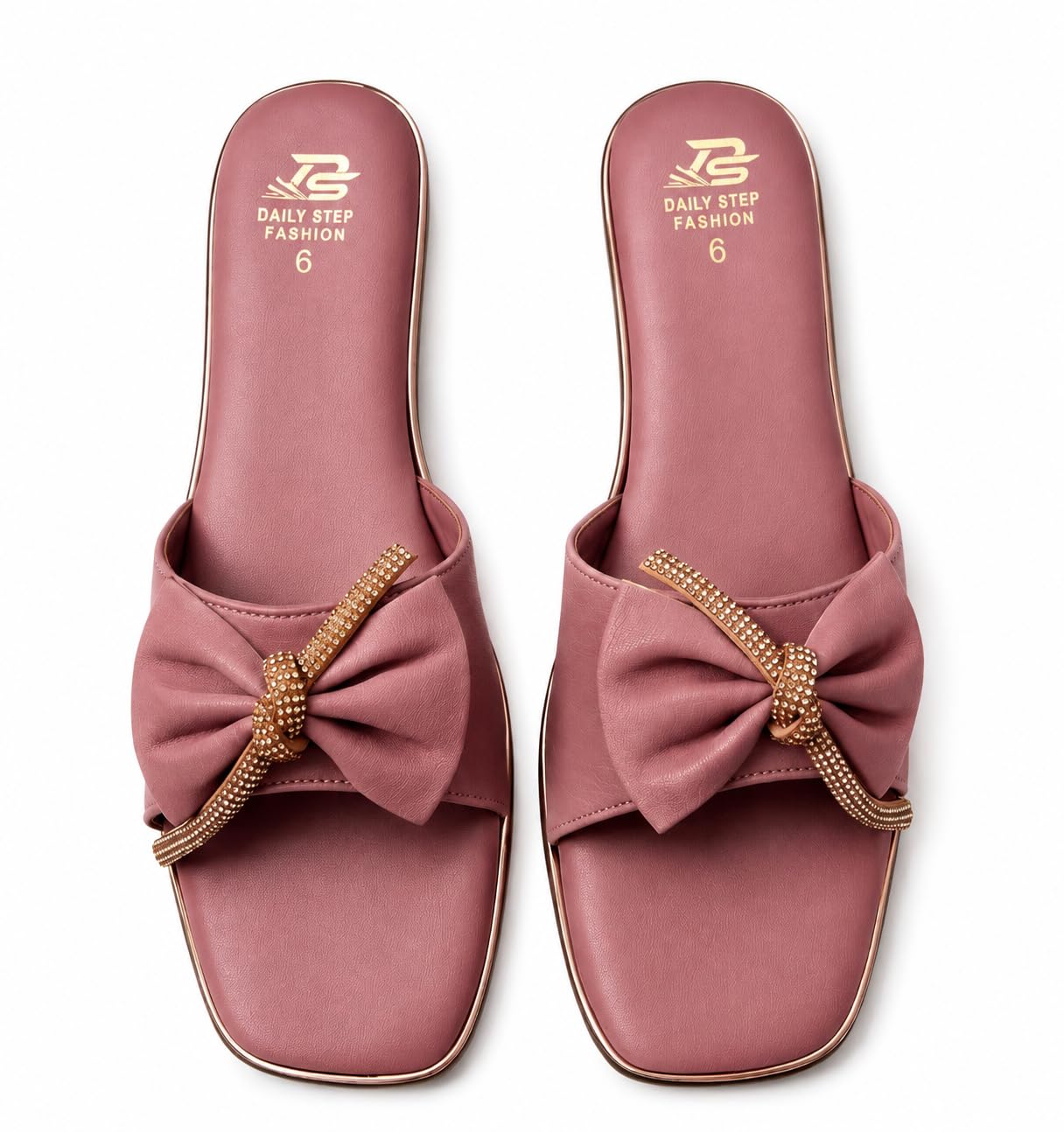 Women's Flat Slide Sandals with Bow, Mauve Pink-picture-56