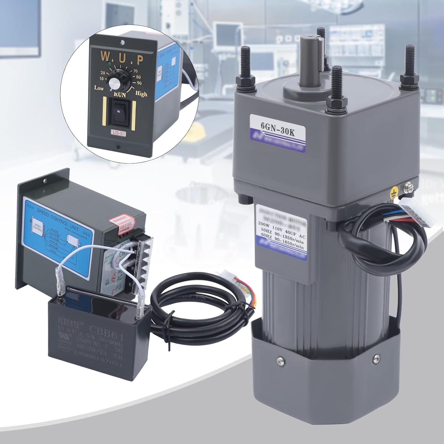 110V 30K AC Gear Motor Electric 200W Variable Speed Reduction Controller Adjustable Variable Speed High Torque Reducer Motor 45 RPM