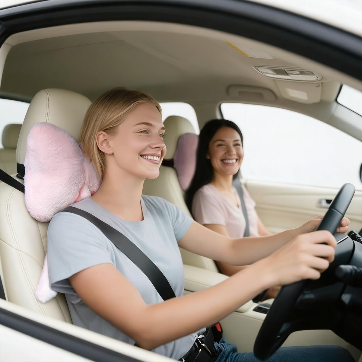 2 Stück Plüschschleife Auto Kopfstütze Nackenkissen Niedliche Schleife Kissen für Autositz Dekor Weiche Nackenstütze für bequemes Fahren Reisen Büro Flauschige Kopfstütze Kissen Rosa