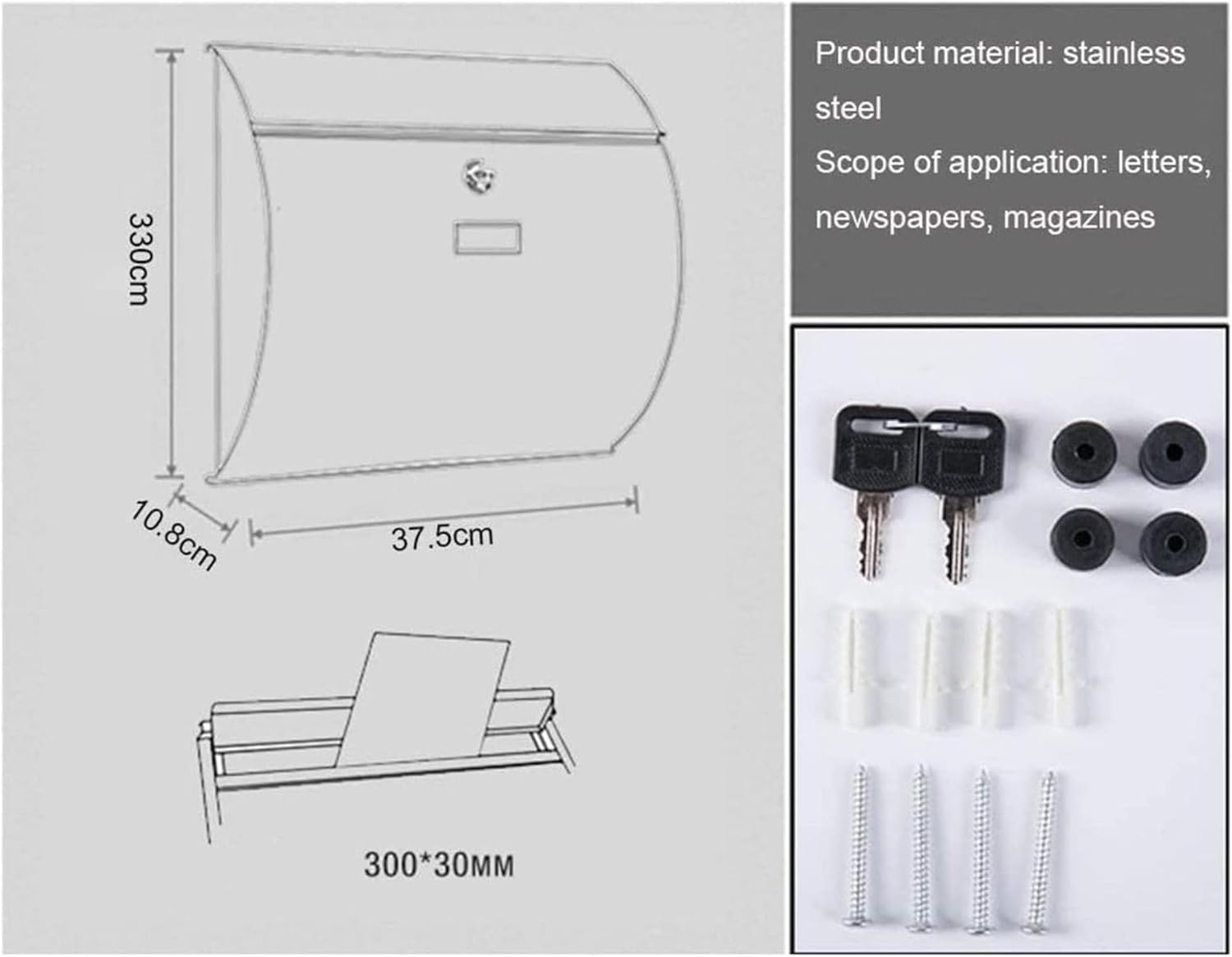 Door Letterboxes Wall-Mount Letterboxes Covers Mailbox Posts Mailboxes for Outside 304 Stainless Steel Mailbox
