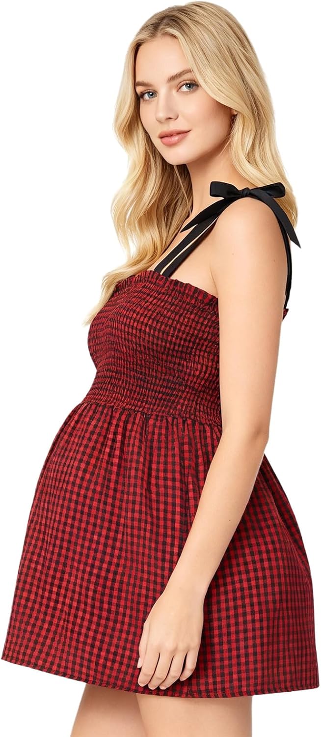 Linjinx Pregnant Women Casual Top Pregnancy Blouse Plaid Checkered Camisole Square Neck Vest for Night Out