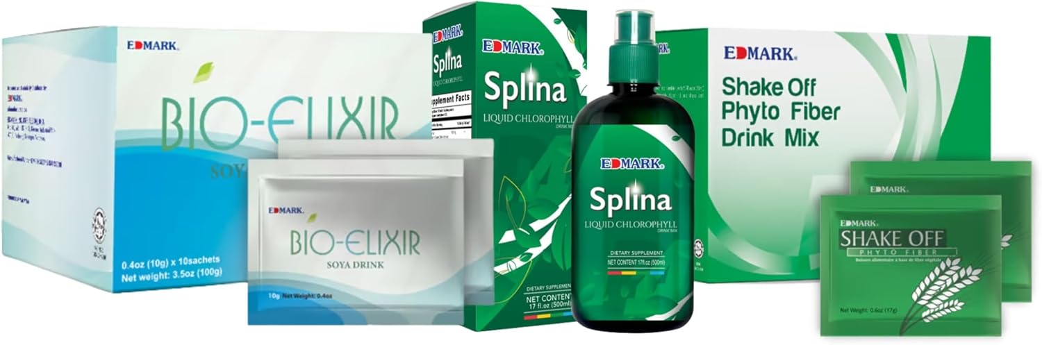 EDMARK Shake Off Phyto Fiber Pandan, Splina Liquid Chlorophyll & Bio-Elixir Powder Sachet - Pack of 3