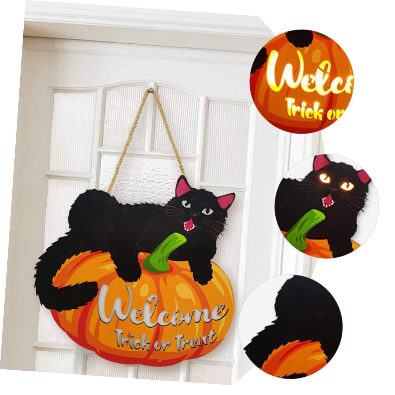 Ciieeo 4 Piezas cartel de madera cartel de puerta colgante letreros de porche de halloween happy halloween fiesta halloween ornamento emblemas letrero para puerta de entrada adornos