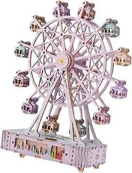 Wooden Assembly Music Handmade DIY Puzzle 3D Stereo Model Ornaments Purple Music Light Ferris Wheel Music Boxes for Adults