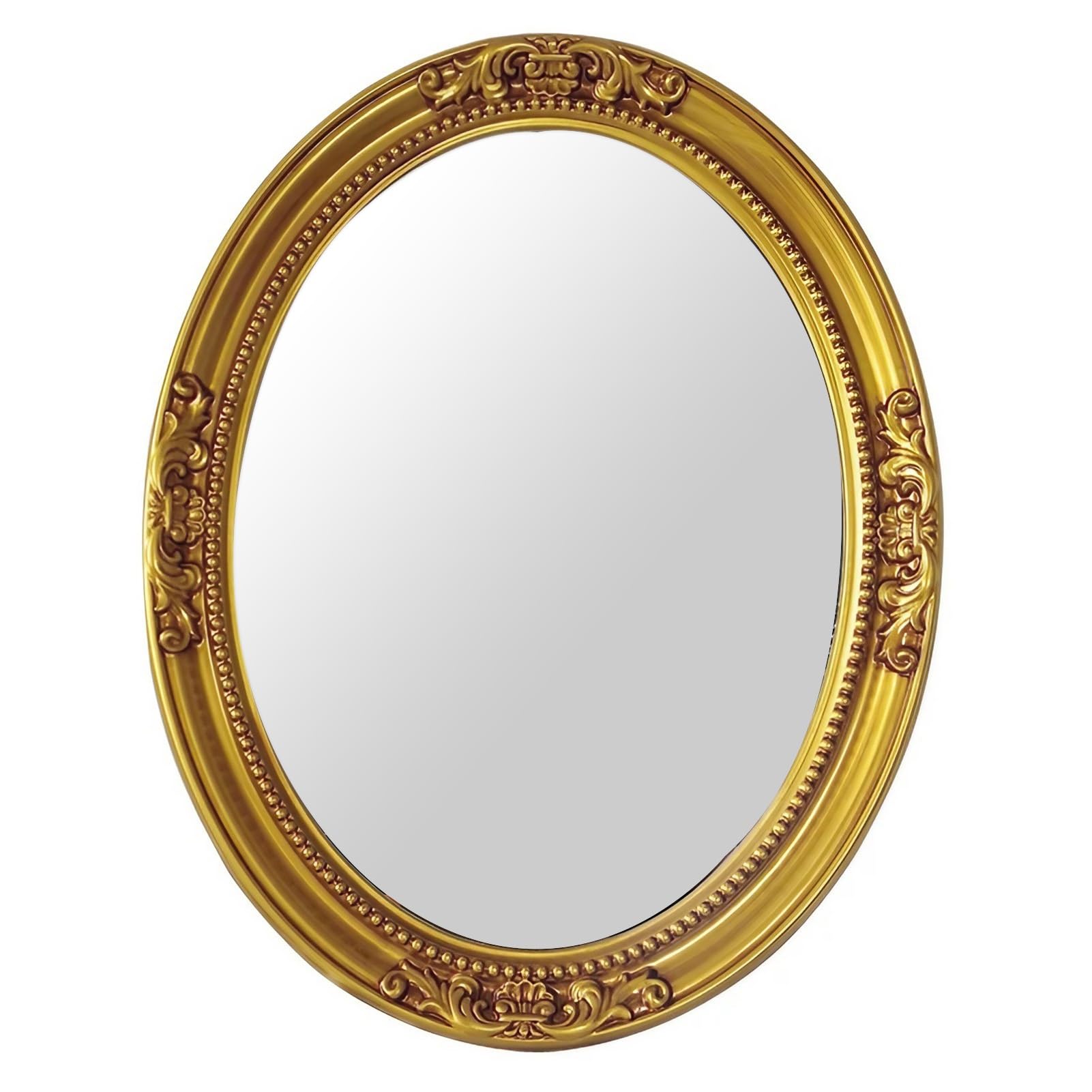 FGXHHS Traditional Vintage Carved Decorative Wall Mirror, 82×64cm Hanging Mirror for Dresser Decor, Oval Makeup Bathroom Bedroom Entryway Hallway