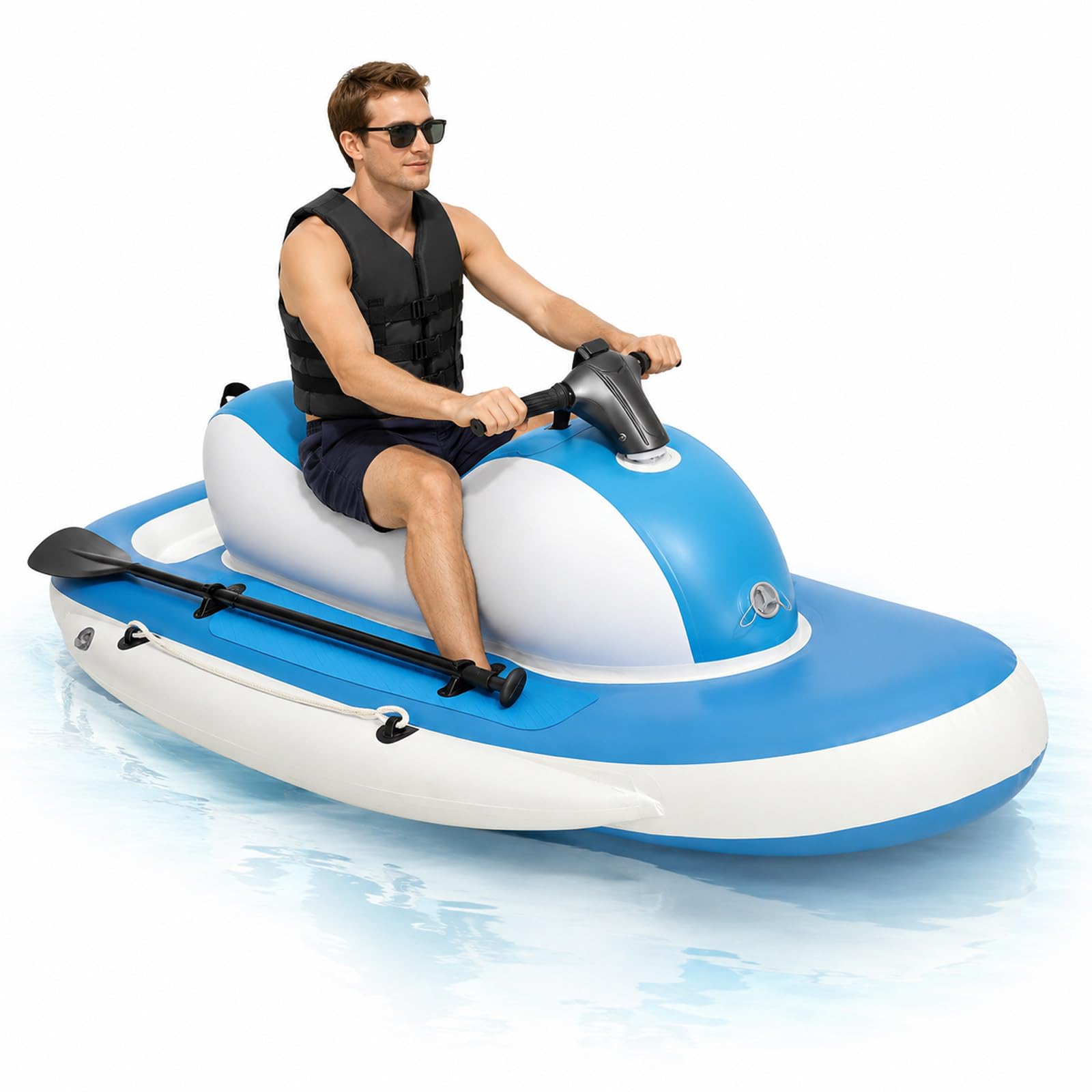 Aredwhiterui 3-in-1 Inflatable Boat - Adult Jet Ski with 500W Water Scooter, Upgraded Steering Handle & Dive Kit, Paddle Board Assistance, Suitable for Lakes, Pools & Coastal Water Sports Unpowered