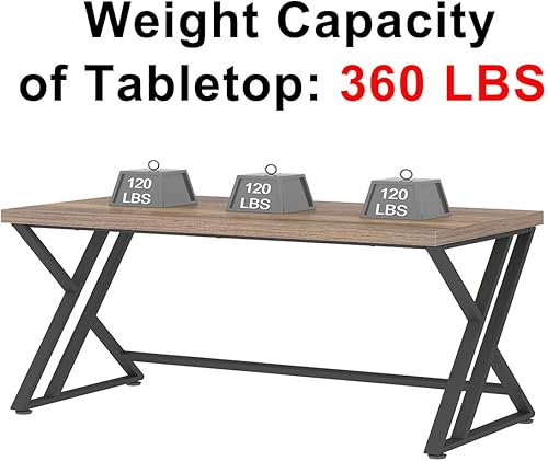 Miniatura 7 de LVB Escritorio largo para computadora, gran escritorio industrial para oficina en casa con almacenamiento, mesa de estudio de madera de metal grande