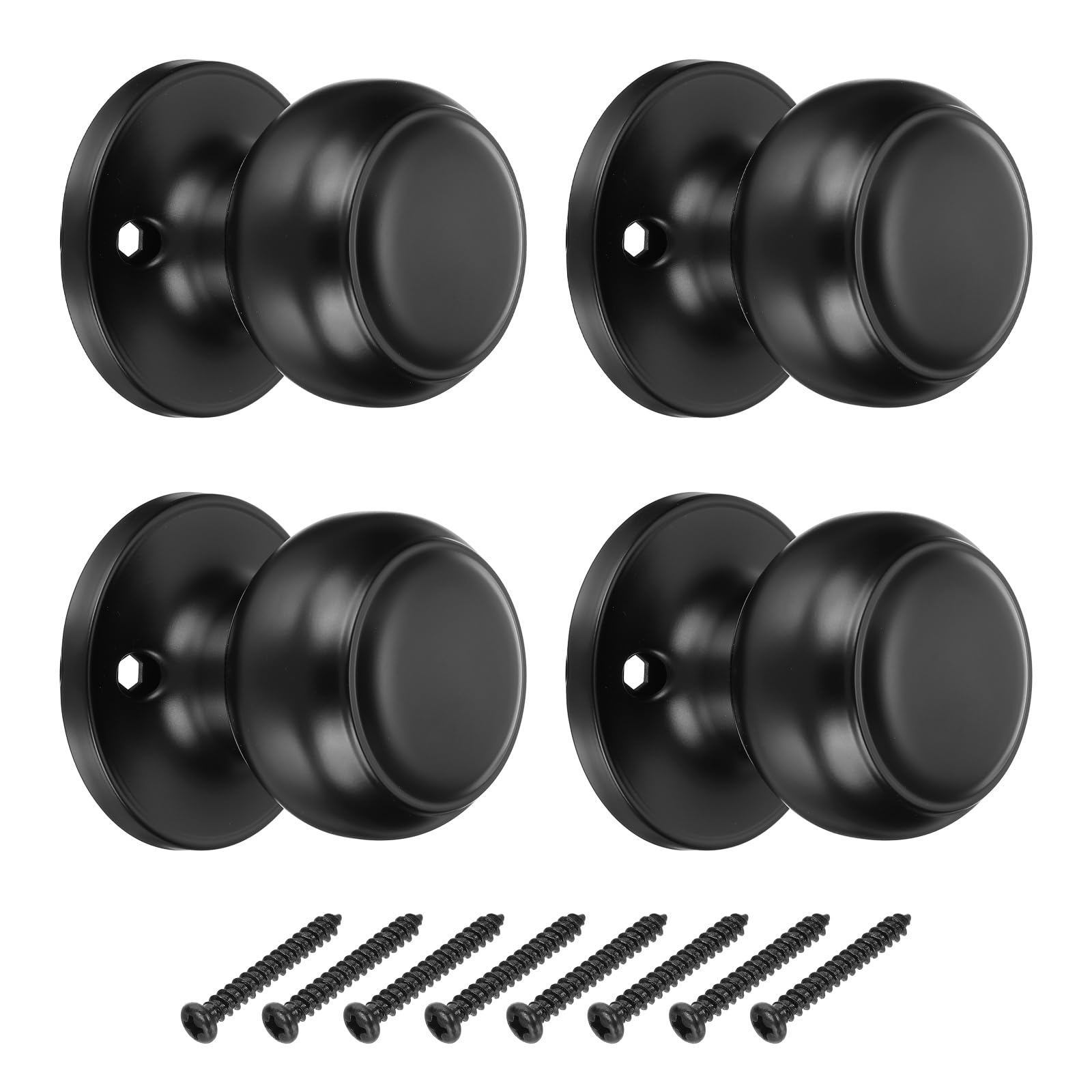 PATIKIL 4 Pcs Dummy Door Handles Round Stainless Steel Knobs Non-Turning One-Half Side Knob for Interior Exterior Door, Matte Black