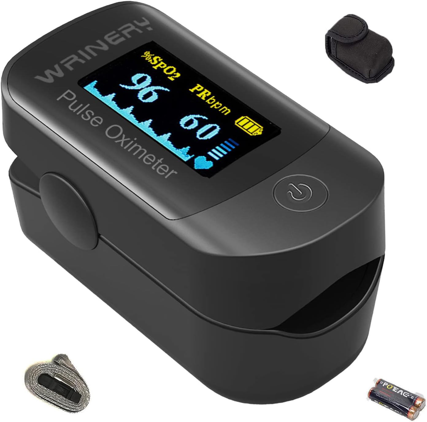 Blood Oxygen Saturation Monitor, Pulse Oximeter Fingertip, OLED Portable Oxygen Monitor, O2 Saturation Monitor, Heart Rate Monitor, SpO2 Finger Pulse Oximeter with CarryingCase,Lanyard,Batteries,Black