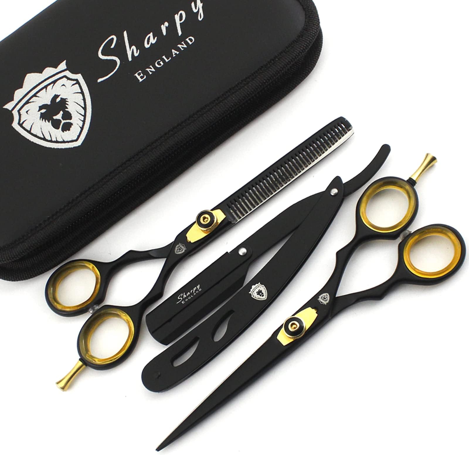 SHARPY® - Hairdressing Barber Salon Scissors, Thinning Scissors Set 6.0" Inch Length - Set of Hair Scissors - Razor Edge Barber Scissors Set Comes in a Luxury Black Presentation Case