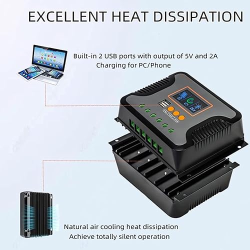 Miniatura 4 de PowMr PWM Controlador de carga solar, regulador de batería de panel solar de 60 A, controlador de carga de panel solar de 12 V, 24 V, 36 V, 48 V,