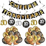 50th Birthday Party Decorations Kit- Cheers to 50 Years Banner,Sparkling Celebration 50 Hanging Swirls,Gold and Black Latex 50 Birthday Balloons,Perfect for 50 Years Old Party Decorations Supplies