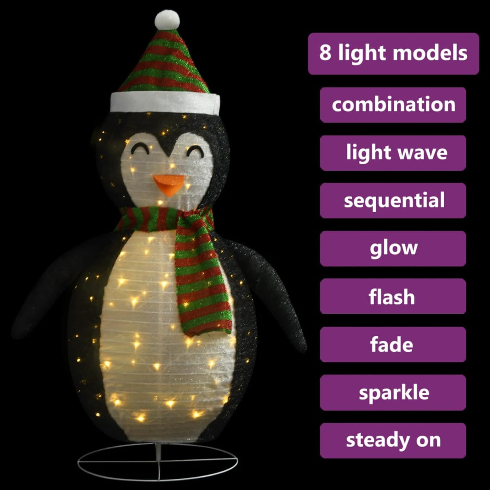ZEYUAN Figura Decorativa de pingüino navideño LED, Figuras De Navidad Exterior, Decoración Exterior Navidad, Adornos Navideños, Figura Luz Navidad, Tela Lujosa 60 cm