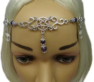 Moon, Triskele & Pentagram Circlet - Witch Headpiece - Pagan Head Chain