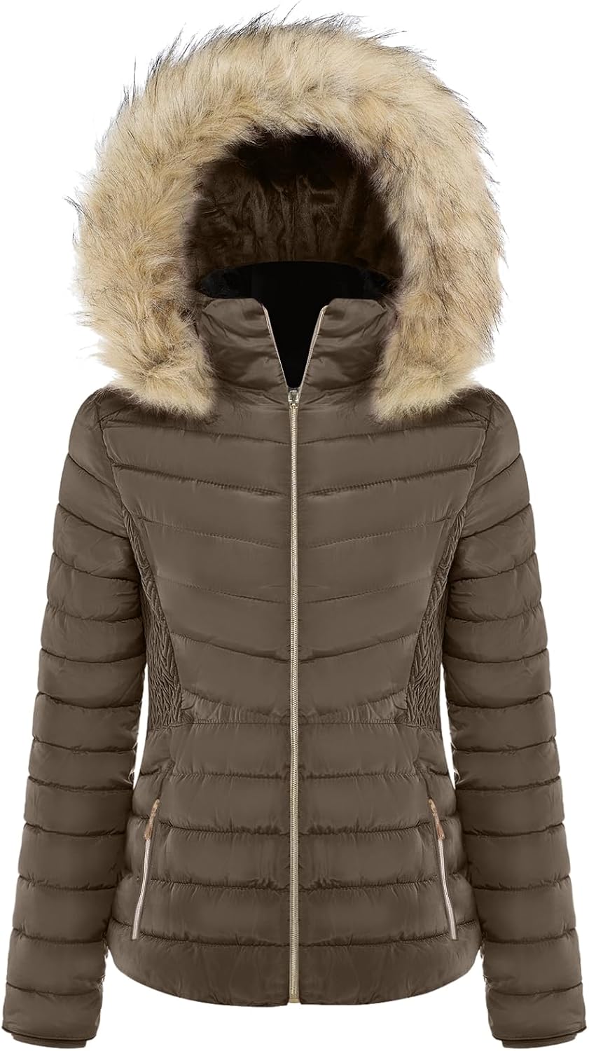 BodiLove Women's Warm Winter Coat Quilted Puffer Jacket with Sliming Elastic Waistline