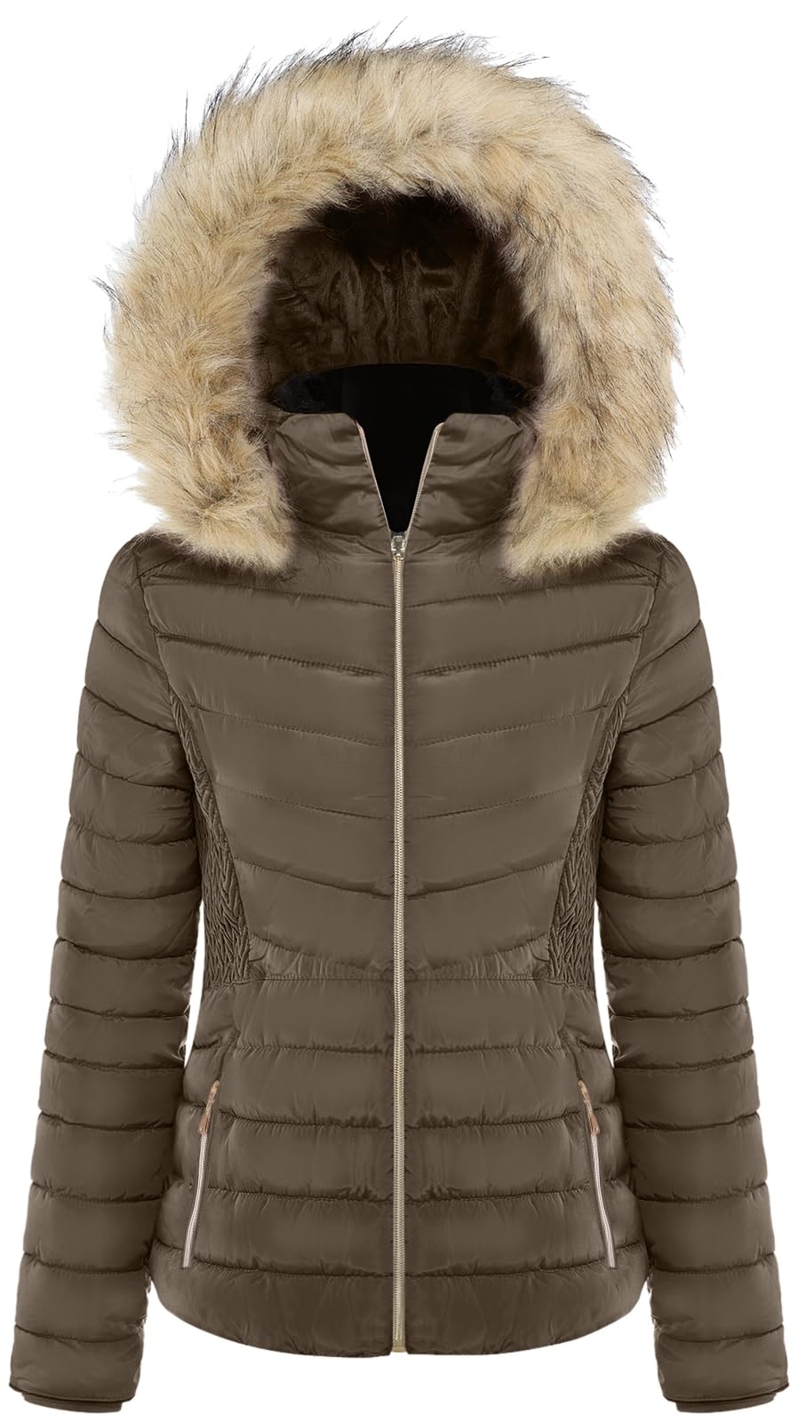 Women's Warm Winter Coat Quilted Puffer Jacket with Sliming Elastic Waistline-image-36