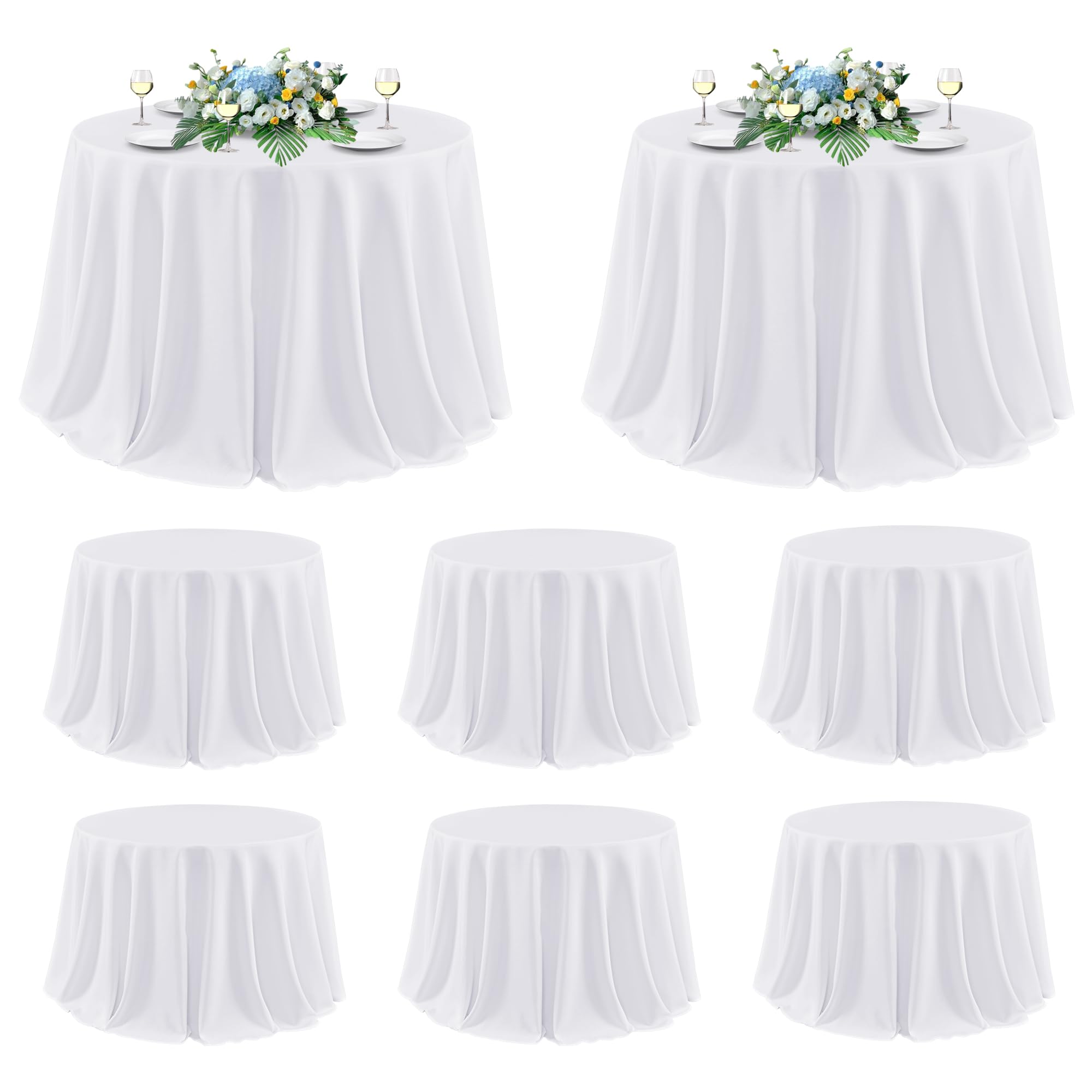 sancua White Round Tablecloth 120 Inch Fit 48-96 Inch Tables, 8 Pack