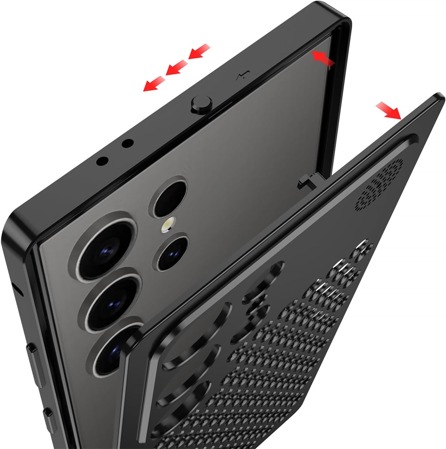 DAYJOY Premium Aluminum Heat Dissipation Cool Case Cover Compatible with Samsung Galaxy S25 Ultra, Luxury Honeycomb Style Metal Breathable Hollow Shockproof Anti-Scratch case (Golden)