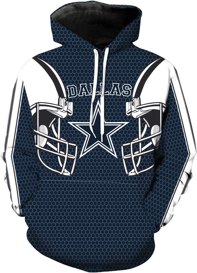 NFL Mens Team Logo Long Sleeve Hoodie Pullover Sweatshirt Tie Neck (Dallas Cowboys, 3XL)