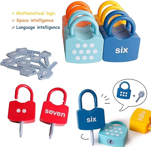 Miniatura 3 de Cerraduras de aprendizaje para niños con llaves, 123 números de puntos a juego y juguetes de conteo, juguetes educativos Montessori para niños